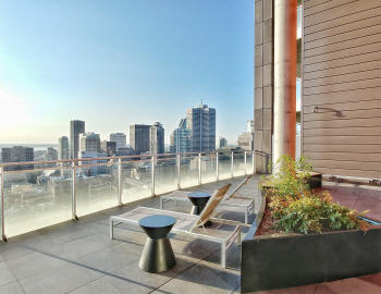 View of Downtown Montreal from Le Peterson terrace